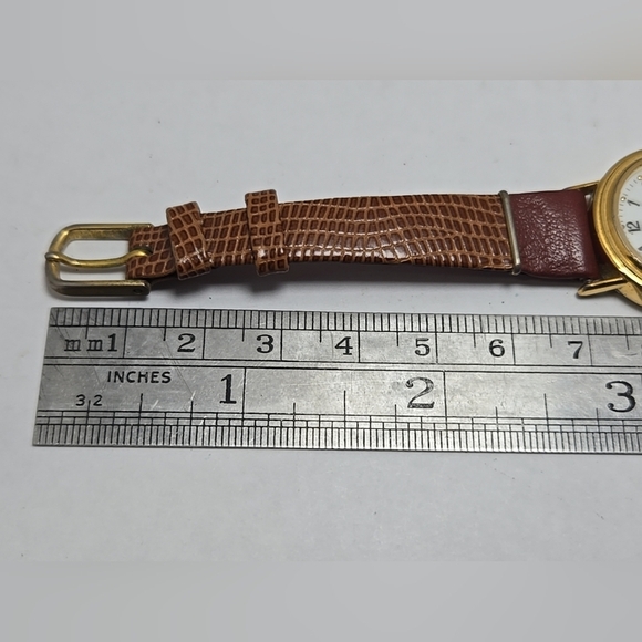 Womens Adolfo Watch Day Date Gold Brown Croc Band New Battery 227-70220 French - Picture 8 of 11